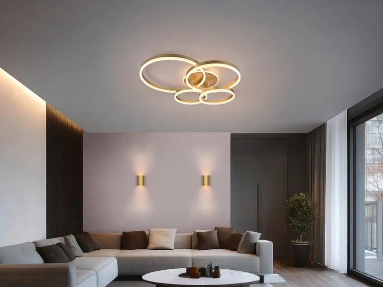 Deckenleuchte DRAKE Gold Fernbedienung 4 LED Ringe dimmbar, B: 80cm