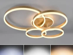 Deckenleuchte DRAKE Gold Fernbedienung 4 LED Ringe dimmbar, B: 80cm