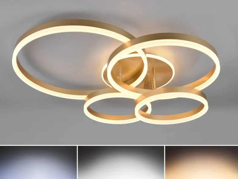 Deckenleuchte DRAKE Gold Fernbedienung 4 LED Ringe dimmbar, B: 80cm