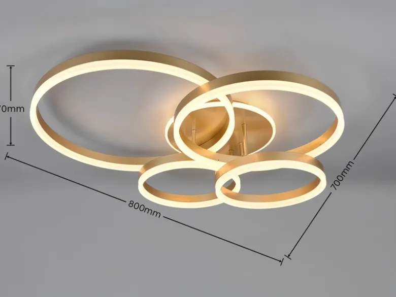 Deckenleuchte DRAKE Gold Fernbedienung 4 LED Ringe dimmbar, B: 80cm