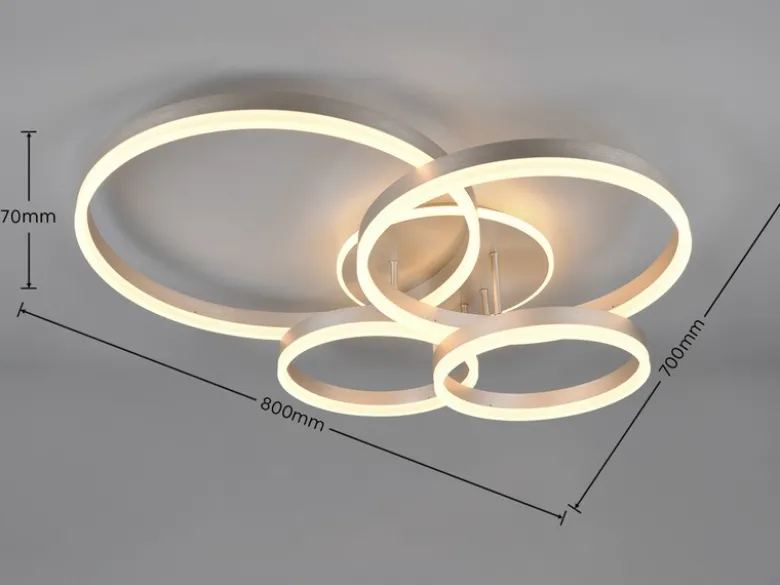 Deckenleuchte DRAKE Silber Fernbedienung 4 LED Ringe dimmbar B: 80cm