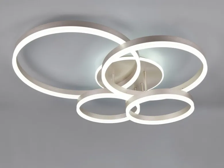 Deckenleuchte DRAKE Silber Fernbedienung 4 LED Ringe dimmbar B: 80cm