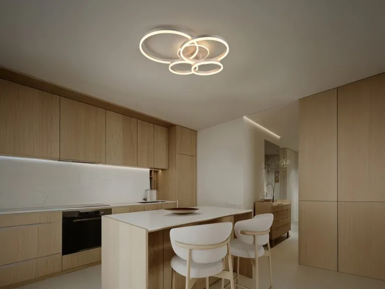 Deckenleuchte DRAKE Silber Fernbedienung 4 LED Ringe dimmbar B: 80cm
