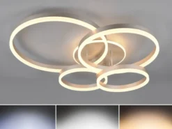 Deckenleuchte DRAKE Silber Fernbedienung 4 LED Ringe dimmbar B: 80cm