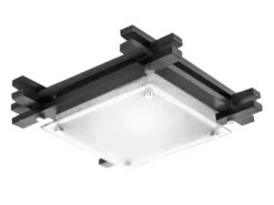Deckenleuchte EDISON mit Holzrahmen und Glas, Quadrat 27cm