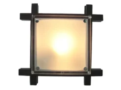 Deckenleuchte EDISON mit Holzrahmen und Glas, Quadrat 27cm