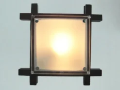 Deckenleuchte EDISON mit Holzrahmen und Glas, Quadrat 27cm