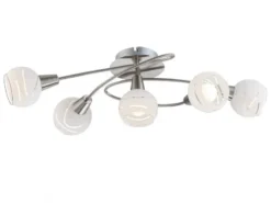 Deckenleuchte ELLIOTT 5-flammig, Glasschirme satiniert, Breite 62cm