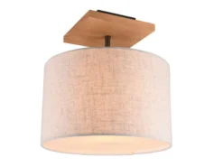Deckenleuchte ELMAU mit Stoffschirm in Beige und Naturholz Sockel, Ø 36cm