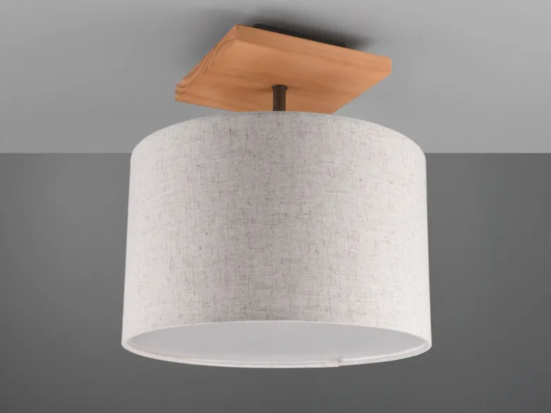 Deckenleuchte ELMAU mit Stoffschirm in Beige und Naturholz Sockel, Ø 36cm