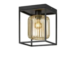 Deckenleuchte 1-flammig Lamellen Lampenschirm Gold, Quadrat 23cm