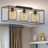 Deckenleuchte 3-flammig mit Lamellen Lampenschirmen Gold, Breite 83cm