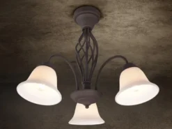 Deckenleuchte 3-flammig Rostoptik mit Glasschirmen Weiß & E14 LEDs Ø 55cm