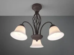 Deckenleuchte 3-flammig Rostoptik mit Glasschirmen Weiß & E14 LEDs Ø 55cm