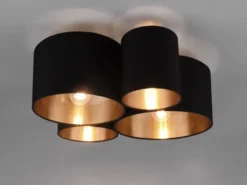 Deckenleuchte 4-flammig Stoff Lampenschirme Schwarz/Gold, Breite 50,5cm