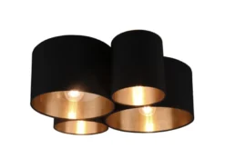 Deckenleuchte 4-flammig Stoff Lampenschirme Schwarz/Gold, Breite 50,5cm