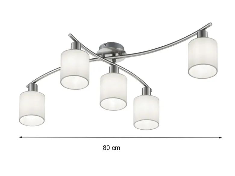 Deckenleuchte GARDA 5 flammig mit Stoffschirmen in Weiß - schwenkbar, B: 80cm