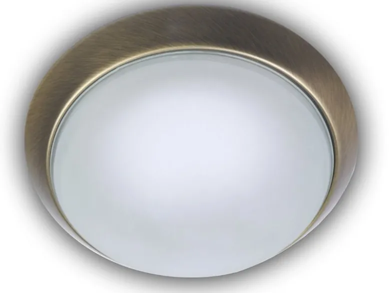 Deckenleuchte, Glas Weiß mit Klarrand, Dekorring Altmessing, Ø 25cm