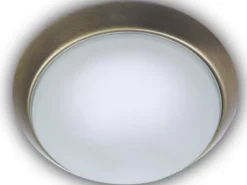 Deckenleuchte, Glas Weiß mit Klarrand, Dekorring Altmessing, Ø 40cm
