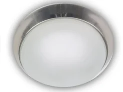 Deckenleuchte, Glas Weiß mit Klarrand, Dekorring Nickel matt, Ø 25cm