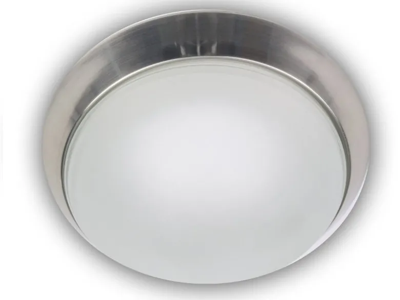 Deckenleuchte, Glas Weiß mit Klarrand, Dekorring Nickel matt, Ø 25cm