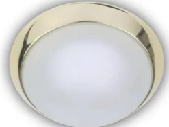 Deckenleuchte, Glas Weiß mit Klarrand, Dekorring Messing poliert, Ø 25cm