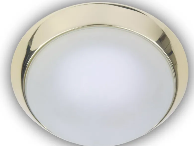 Deckenleuchte, Glas Weiß mit Klarrand, Dekorring Messing poliert, Ø 25cm