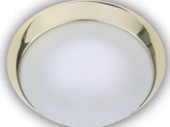 Deckenleuchte, Glas Weiß mit Klarrand, Dekorring Messing poliert, Ø 40cm