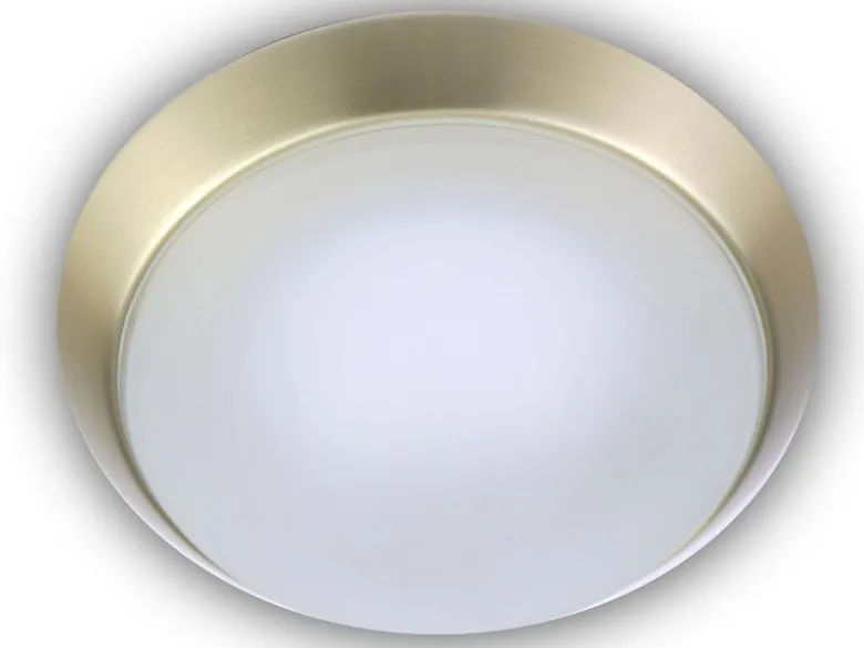 Deckenleuchte, Glas Weiß mit Klarrand, Dekorring Messing matt, Ø 30cm