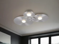 Deckenleuchte GRAVITY flach, 3 Scheiben mit LED Ringen, Alu gebürstet, B: 69cm