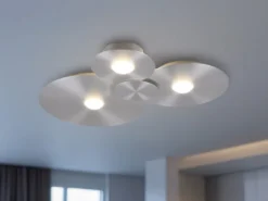 Deckenleuchte GRAVITY flach, 3 Scheiben mit LED Ringen, Alu gebürstet, B: 69cm