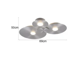 Deckenleuchte GRAVITY flach, 3 Scheiben mit LED Ringen, Alu gebürstet, B: 69cm