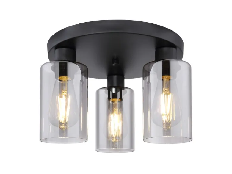 Deckenleuchte HADERA mit 3 Rauchglas Lampenschirmen Metall Schwarz, Ø 34cm