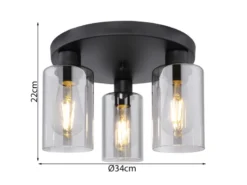 Deckenleuchte HADERA mit 3 Rauchglas Lampenschirmen Metall Schwarz, Ø 34cm