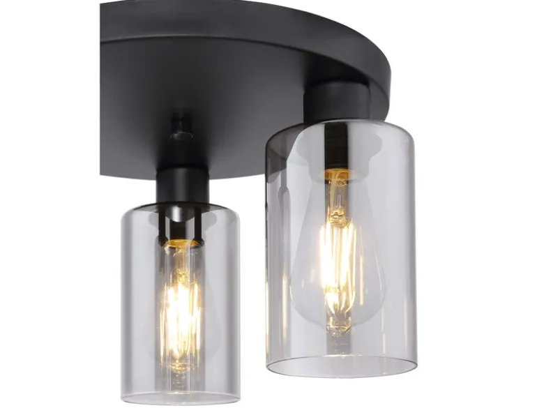 Deckenleuchte HADERA mit 3 Rauchglas Lampenschirmen Metall Schwarz, Ø 34cm