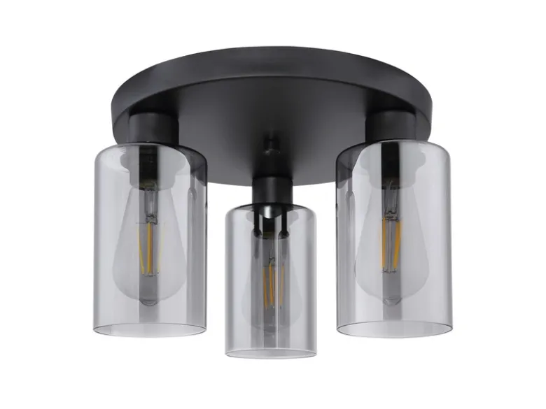 Deckenleuchte HADERA mit 3 Rauchglas Lampenschirmen Metall Schwarz, Ø 34cm
