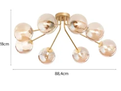 Deckenleuchte HONEY Gold mit 8 Glaskugeln Bernsteinfarbig, Breite 88cm