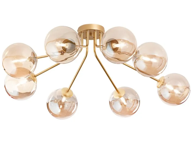 Deckenleuchte HONEY Gold mit 8 Glaskugeln Bernsteinfarbig, Breite 88cm