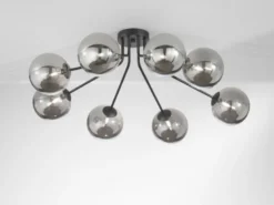 Deckenleuchte HONEY Schwarz mit 8 Glaskugeln Rauchglas, Breite 88cm
