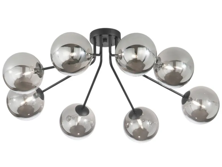 Deckenleuchte HONEY Schwarz mit 8 Glaskugeln Rauchglas, Breite 88cm