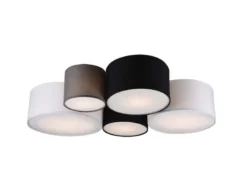 Deckenleuchte HOTEL 5-flammig, Stoff Lampenschirme mehrfarbig, Breite 90cm