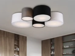 Deckenleuchte HOTEL 5-flammig, Stoff Lampenschirme mehrfarbig, Breite 90cm
