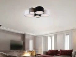 Deckenleuchte HOTEL 5-flammig, Stoff Lampenschirme mehrfarbig, Breite 90cm