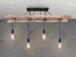 Deckenleuchte IRMGARD 4-flammig mit Leiter Holzbalken, Breite 115cm