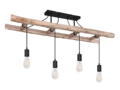 Deckenleuchte IRMGARD 4-flammig mit Leiter Holzbalken, Breite 115cm