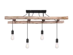 Deckenleuchte IRMGARD 4-flammig mit Leiter Holzbalken, Breite 115cm