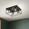 Deckenleuchte ISKA 4-flammig Schwarz mit Rauchglas, Quadrat 45cm