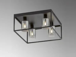 Deckenleuchte ISKA 4-flammig Schwarz mit Rauchglas, Quadrat 45cm