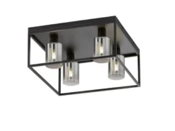 Deckenleuchte ISKA 4-flammig Schwarz mit Rauchglas, Quadrat 45cm