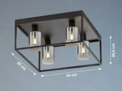 Deckenleuchte ISKA 4-flammig Schwarz mit Rauchglas, Quadrat 45cm